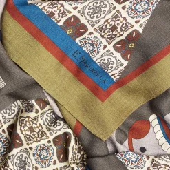E.Marinella Sciarpe Invernali|FOULARD VERDE CHIARO E GRIGIO IN LANA Motivo etnico