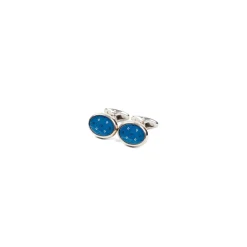E.Marinella Gemelli|GEMELLI DA POLSO IN ARGENTO AZZURRO POLVERECon microfantasia fiore