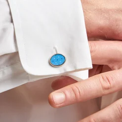 E.Marinella Gemelli|GEMELLI DA POLSO IN ARGENTO AZZURRO Con microfantasia fiore