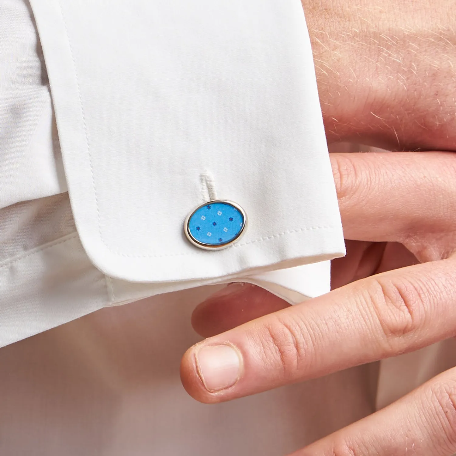 E.Marinella Gemelli|GEMELLI DA POLSO IN ARGENTO AZZURRO Con microfantasia fiore