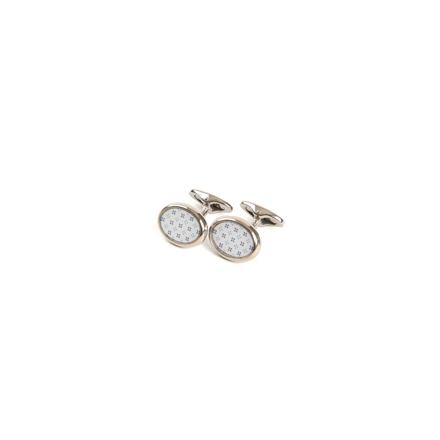 E.Marinella Accessori Per Gli Invitati|Gemelli|GEMELLI DA POLSO IN ARGENTO BIANCO Con microfantasia fiore