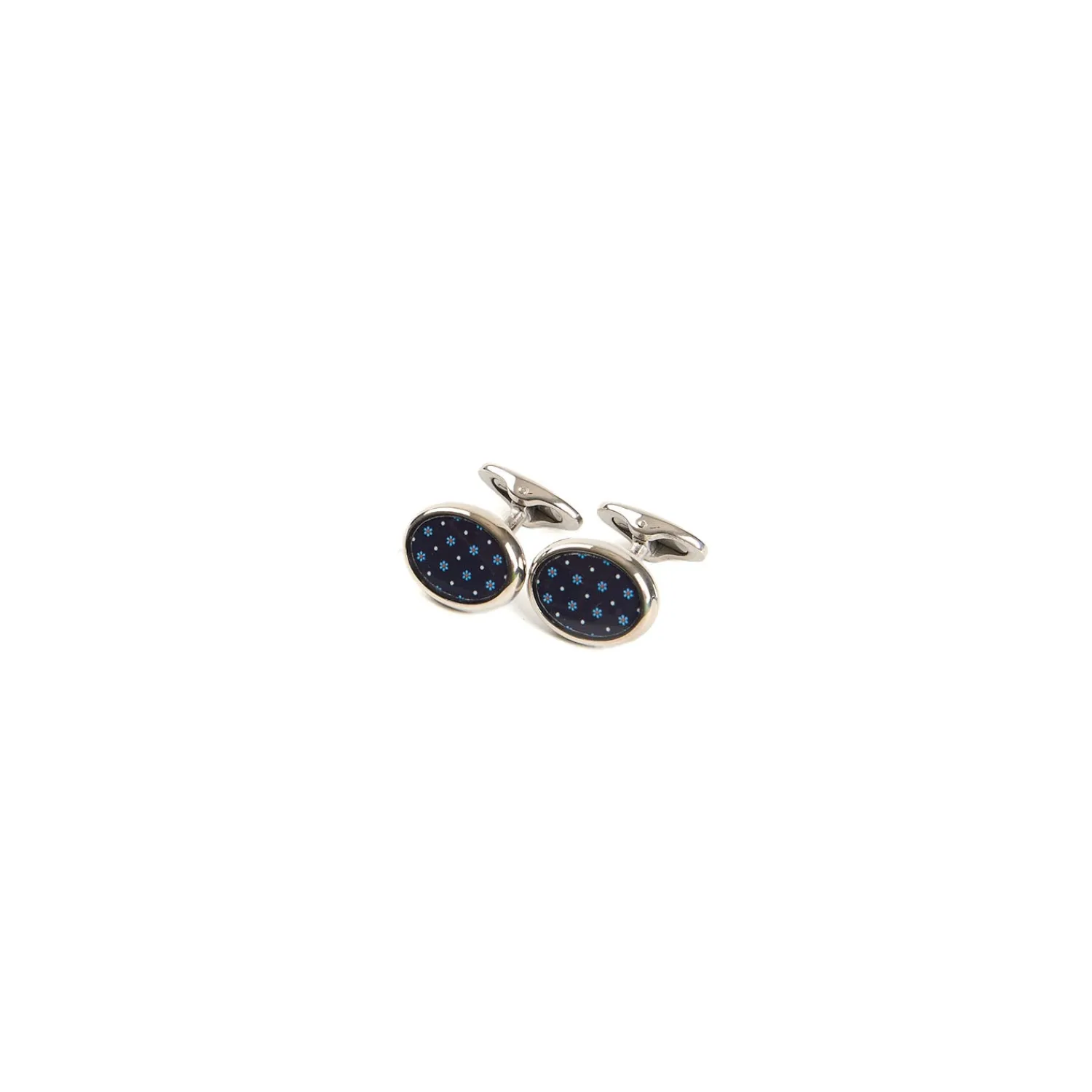 E.Marinella Gemelli|GEMELLI DA POLSO IN ARGENTO BLU SCURO Con microfantasia fiore