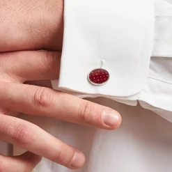 E.Marinella Gemelli|GEMELLI DA POLSO IN ARGENTO BORDEAUXCon microfantasia fiore