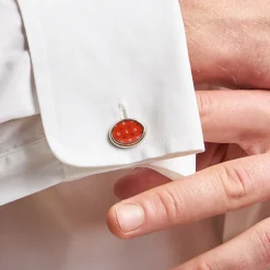 E.Marinella Gemelli|GEMELLI DA POLSO IN ARGENTO ROSSO Con microfantasia fiore