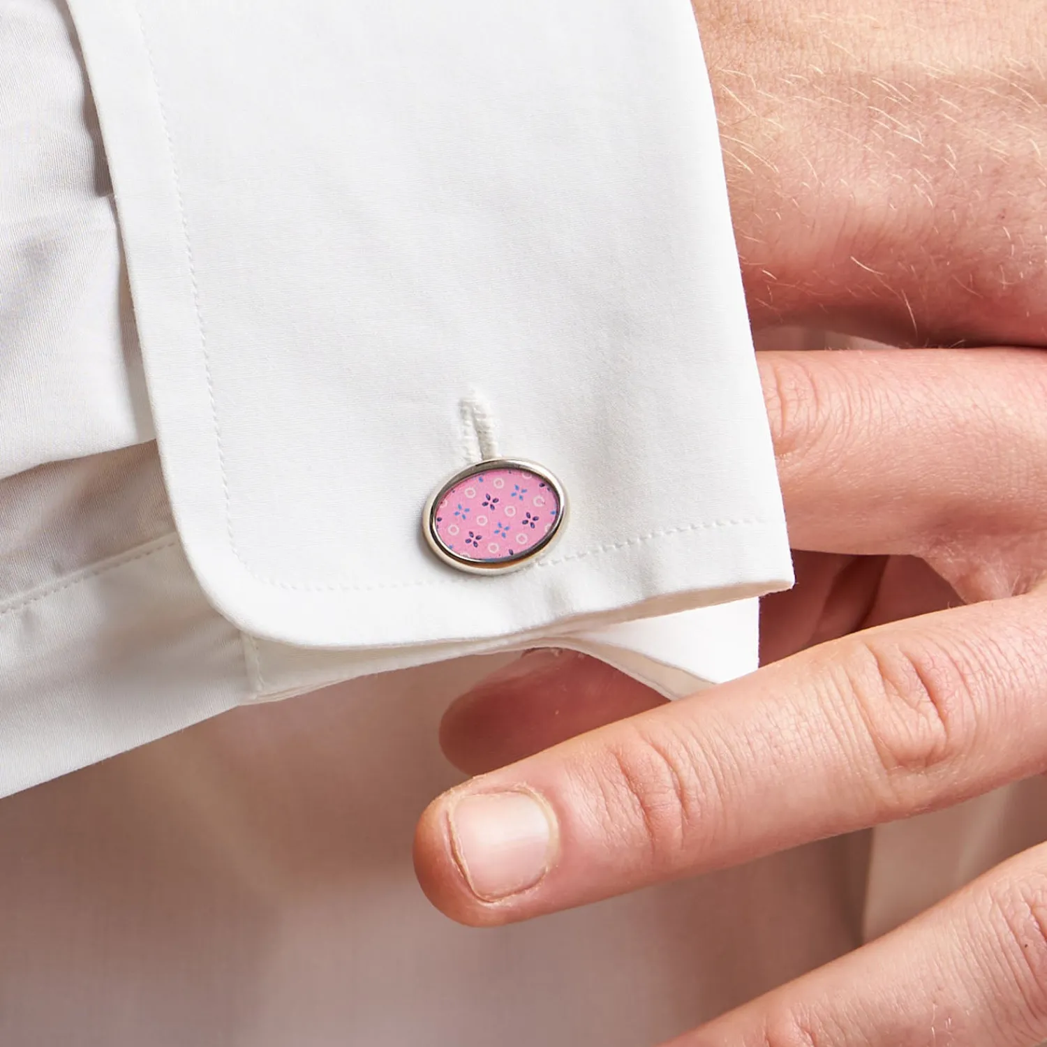 E.Marinella Gemelli|GEMELLI DA POLSO IN ARGENTO ROSA Con microfantasia fiore