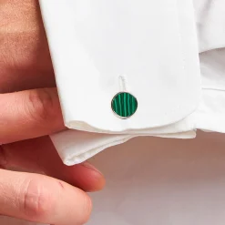 E.Marinella Gemelli|GEMELLI DA POLSO TONDO CON MALACHITE In argento
