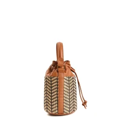 E.Marinella Mini Bag|MINI SECCHIELLO COLOR CUOIO In rafia e pelle