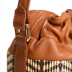 E.Marinella Mini Bag|MINI SECCHIELLO COLOR CUOIO In rafia e pelle