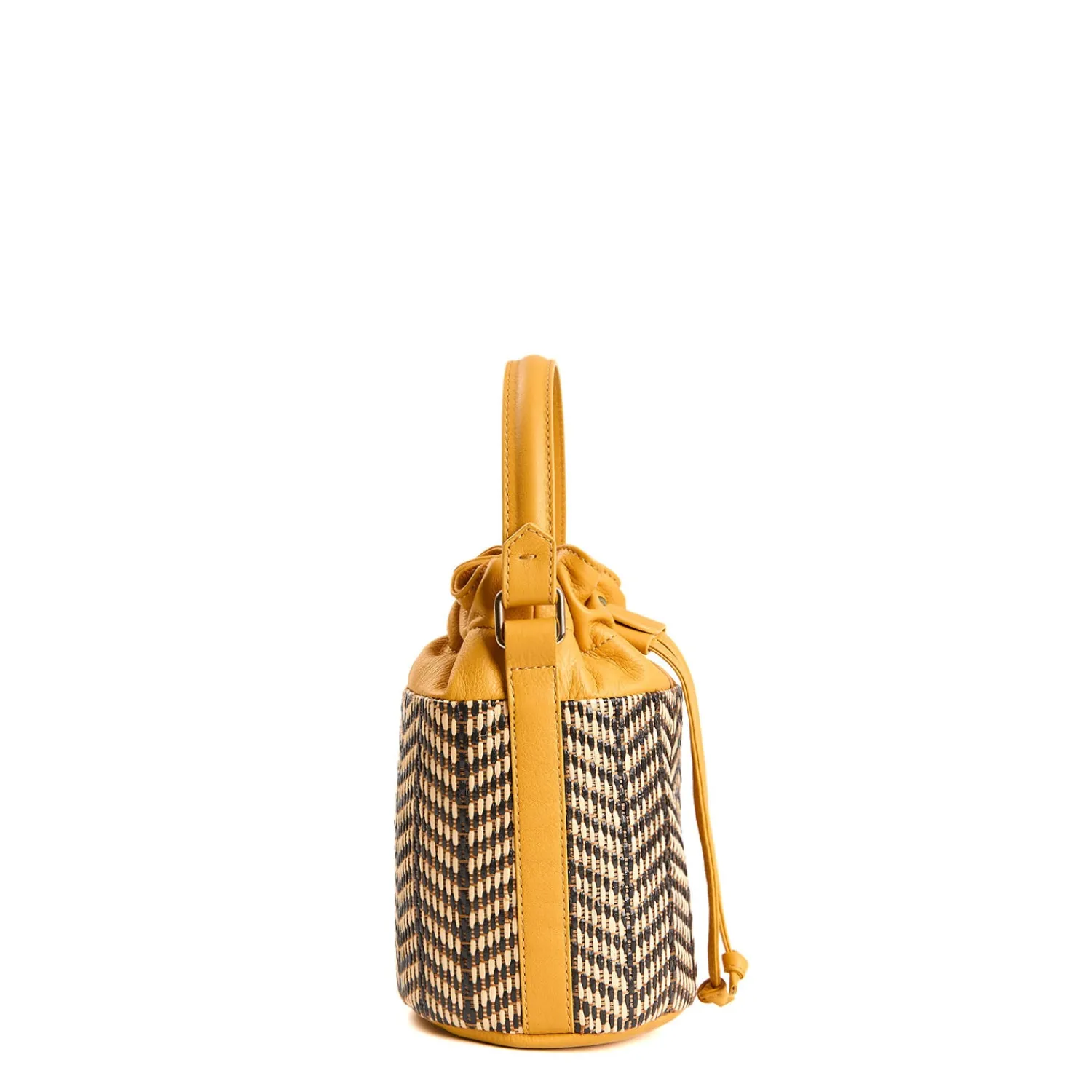 E.Marinella Mini Bag|MINI SECCHIELLO GIALLO In rafia e pelle