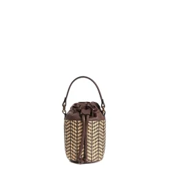 E.Marinella Mini Bag|MINI SECCHIELLO MARRONE In rafia e pelle