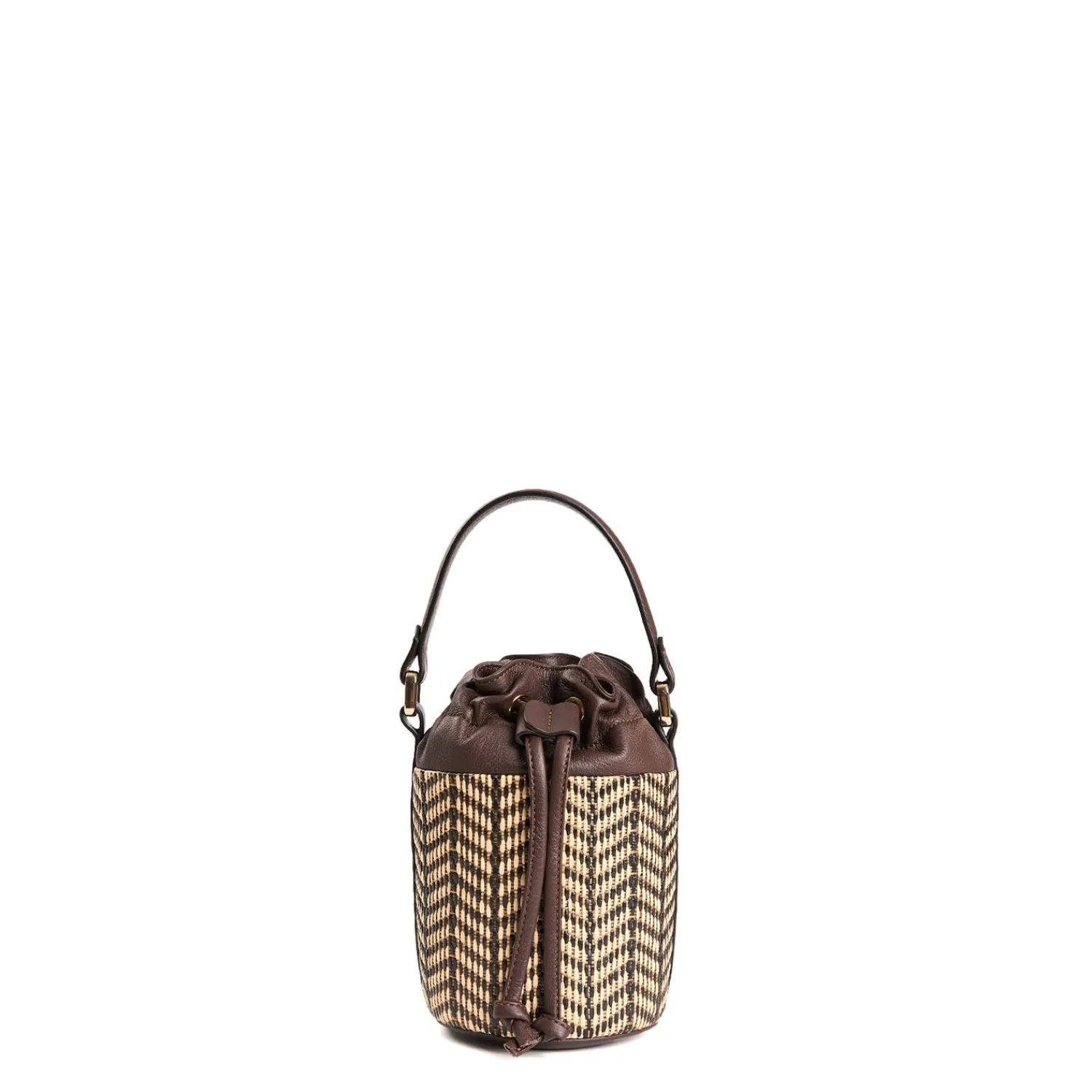 E.Marinella Mini Bag|MINI SECCHIELLO MARRONE In rafia e pelle