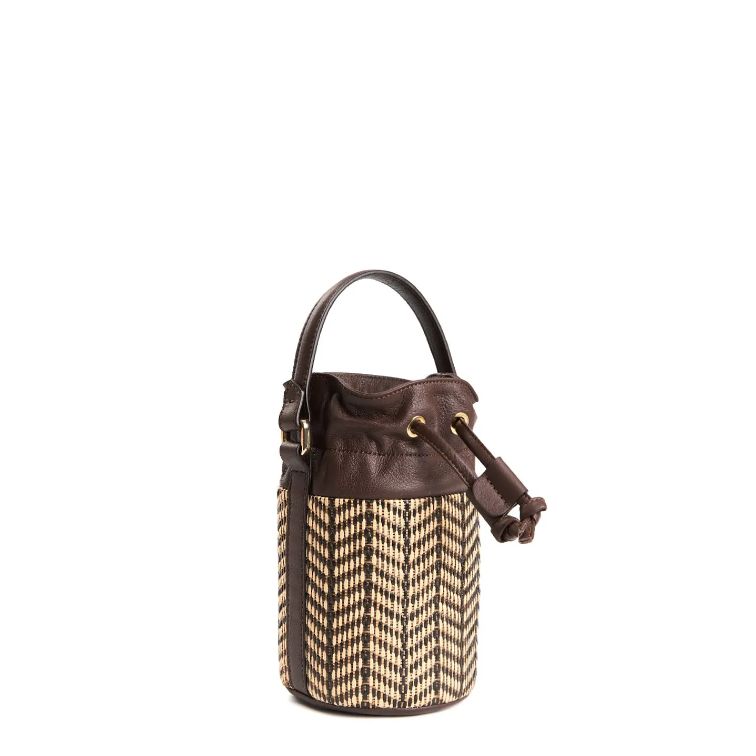 E.Marinella Mini Bag|MINI SECCHIELLO MARRONE In rafia e pelle