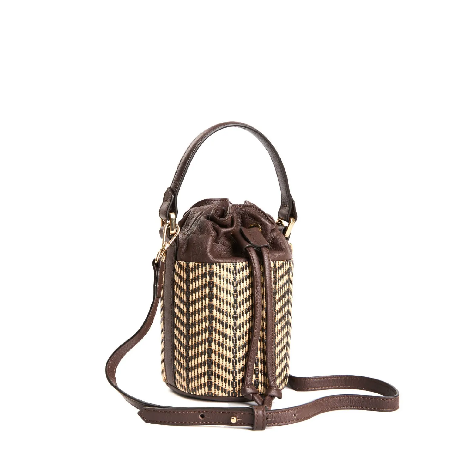 E.Marinella Mini Bag|MINI SECCHIELLO MARRONE In rafia e pelle