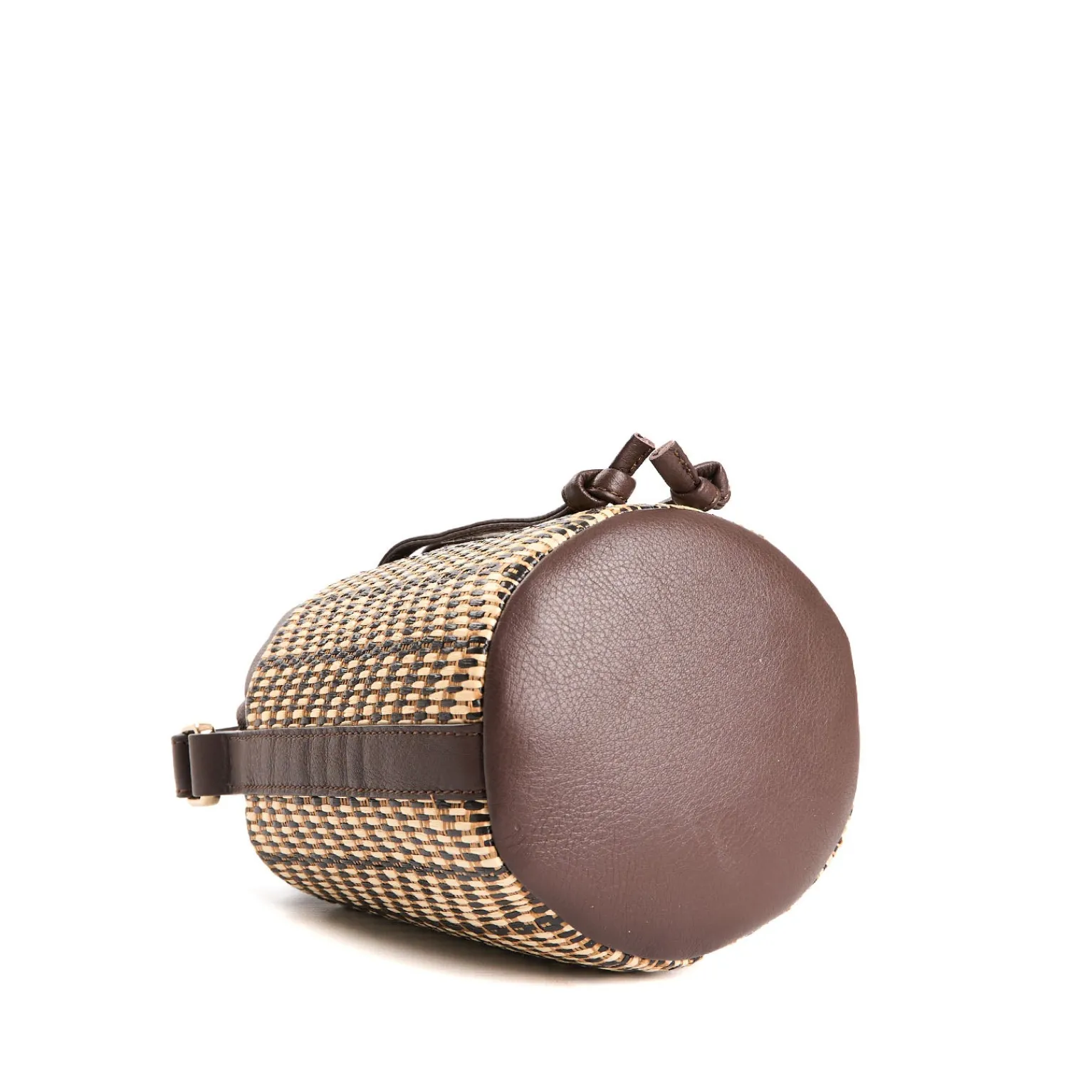 E.Marinella Mini Bag|MINI SECCHIELLO MARRONE In rafia e pelle
