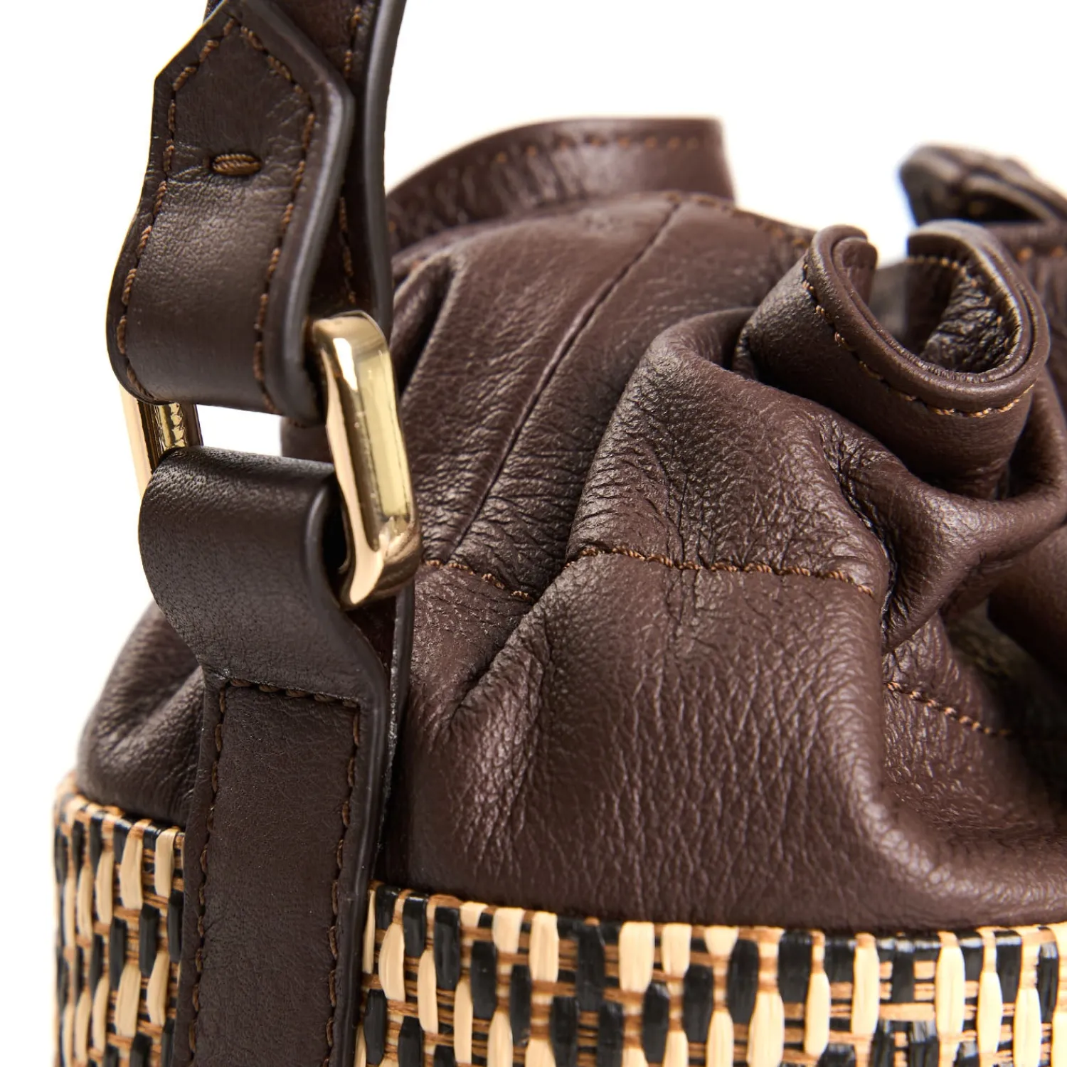 E.Marinella Mini Bag|MINI SECCHIELLO MARRONE In rafia e pelle