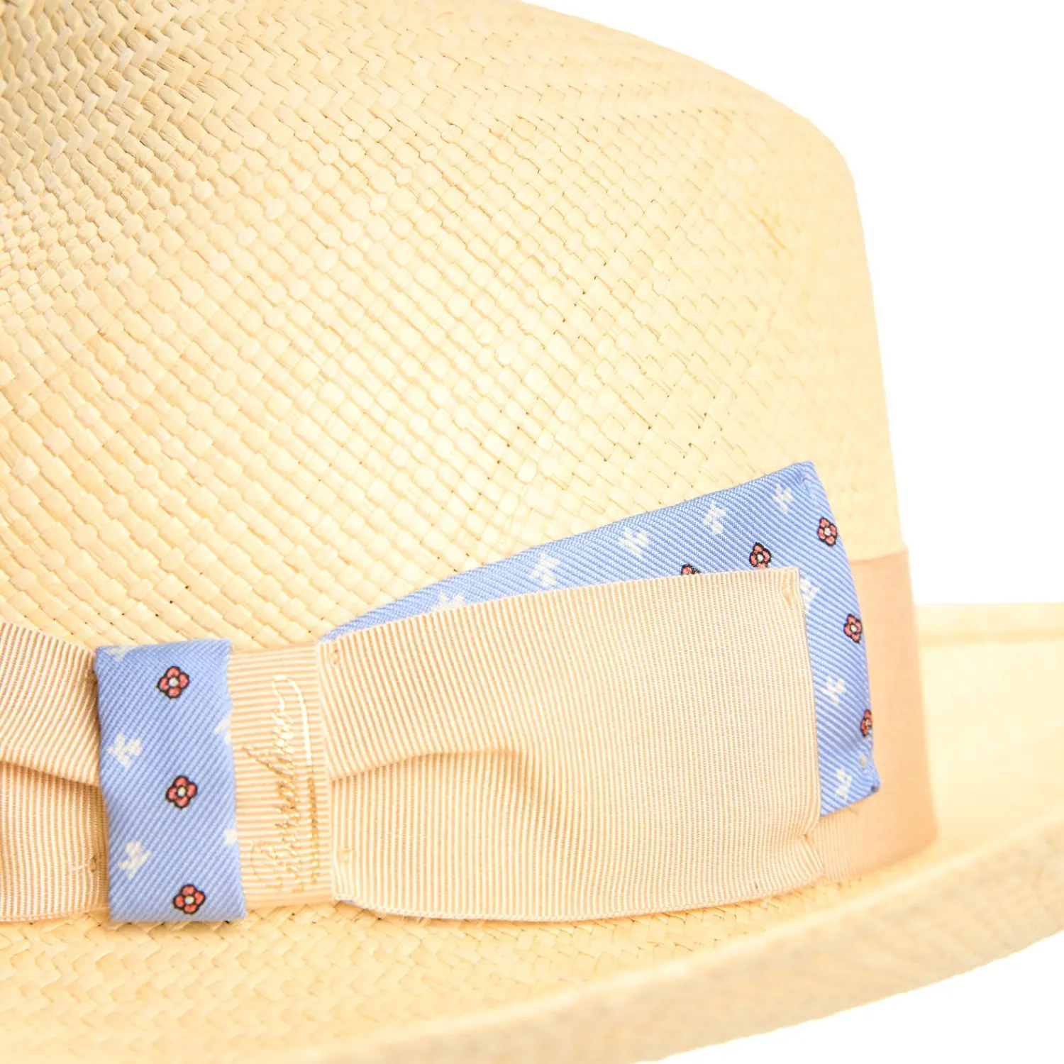E.Marinella Cappelli|Cappelli|PANAMA MODELLO AMEDEO DETTAGLI IN SETA AZZURRI, 55 CM E. marinella x borsalino