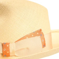 E.Marinella Cappelli|Cappelli|PANAMA MODELLO AMEDEO DETTAGLI IN SETA ARANCIO, 56 CM E. marinella x borsalino