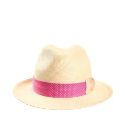 E.Marinella Cappelli|Cappelli|PANAMA MODELLO FEDERICO CON CINTA IN SETA FUCSIA, 56 CM E. marinella x borsalino