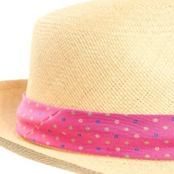 E.Marinella Cappelli|Cappelli|PANAMA MODELLO FEDERICO CON CINTA IN SETA FUCSIA, 56 CM E. marinella x borsalino