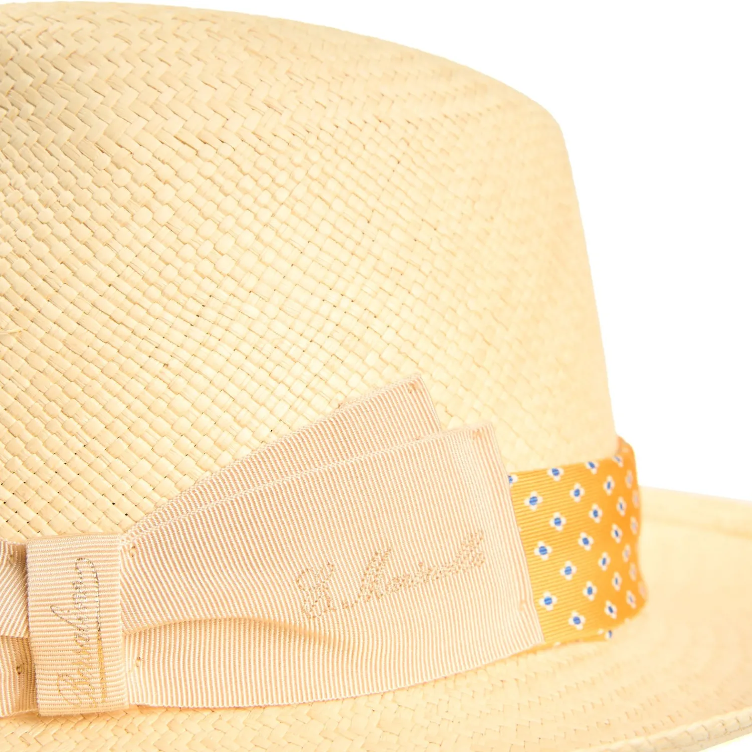 E.Marinella Cappelli|Cappelli|PANAMA MODELLO FEDERICO CON CINTA IN SETA GIALLA, 56 CM E. marinella x borsalino