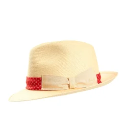 E.Marinella Cappelli|Cappelli|PANAMA MODELLO FEDERICO CON CINTA IN SETA ROSSA, 58 CM E. marinella x borsalino