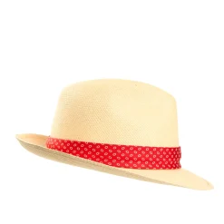 E.Marinella Cappelli|Cappelli|PANAMA MODELLO FEDERICO CON CINTA IN SETA ROSSA, 58 CM E. marinella x borsalino