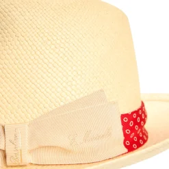 E.Marinella Cappelli|Cappelli|PANAMA MODELLO FEDERICO CON CINTA IN SETA ROSSA, 58 CM E. marinella x borsalino