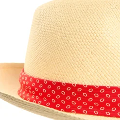 E.Marinella Cappelli|Cappelli|PANAMA MODELLO FEDERICO CON CINTA IN SETA ROSSA, 58 CM E. marinella x borsalino