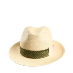 E.Marinella Cappelli|Cappelli|PANAMA MODELLO FEDERICO CON DETTAGLI IN SETA VERDE, 56 CM E. marinella x borsalino