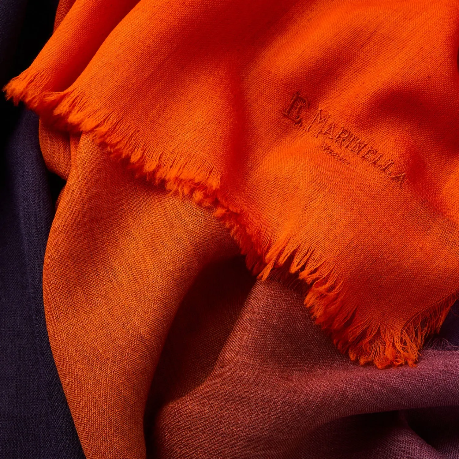 E.Marinella Sciarpe Invernali|PASHMINA ARANCIONE E VIOLA EFFETTO SFUMATO In cashmere