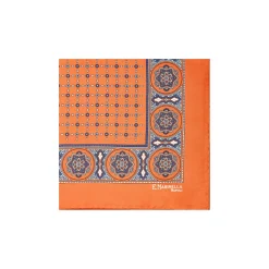 E.Marinella Pochette Da Taschino|POCHETTE DA TASCHINO IN SETA STAMPATA A MANO ARANCIONE Microfantasia fiore