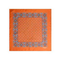 E.Marinella Pochette Da Taschino|POCHETTE DA TASCHINO IN SETA STAMPATA A MANO ARANCIONE Microfantasia fiore