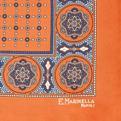 E.Marinella Pochette Da Taschino|POCHETTE DA TASCHINO IN SETA STAMPATA A MANO ARANCIONE Microfantasia fiore