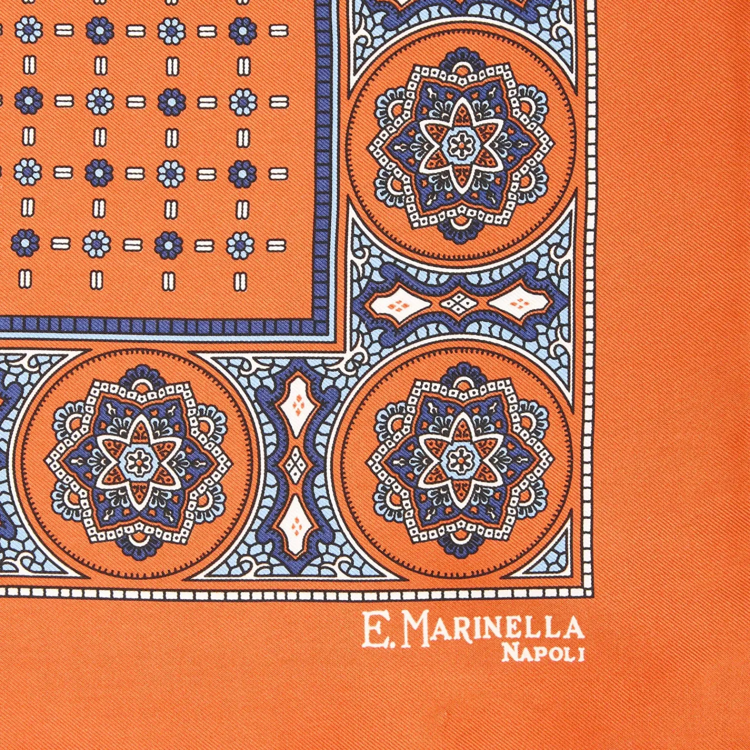 E.Marinella Pochette Da Taschino|POCHETTE DA TASCHINO IN SETA STAMPATA A MANO ARANCIONE Microfantasia fiore