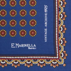 E.Marinella Pochette Da Taschino|POCHETTE DA TASCHINO IN SETA STAMPATA A MANO BLU Fantasia archivio 1975