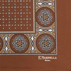 E.Marinella Pochette Da Taschino|POCHETTE DA TASCHINO IN SETA STAMPATA A MANO MARRONEMicrofantasia fiore