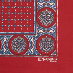 E.Marinella Pochette Da Taschino|POCHETTE DA TASCHINO IN SETA STAMPATA A MANO BORDEAUX Microfantasia fiore