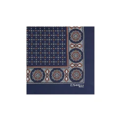 E.Marinella Pochette Da Taschino|POCHETTE DA TASCHINO IN SETA STAMPATA A MANO BLU SCURO Microfantasia fiore