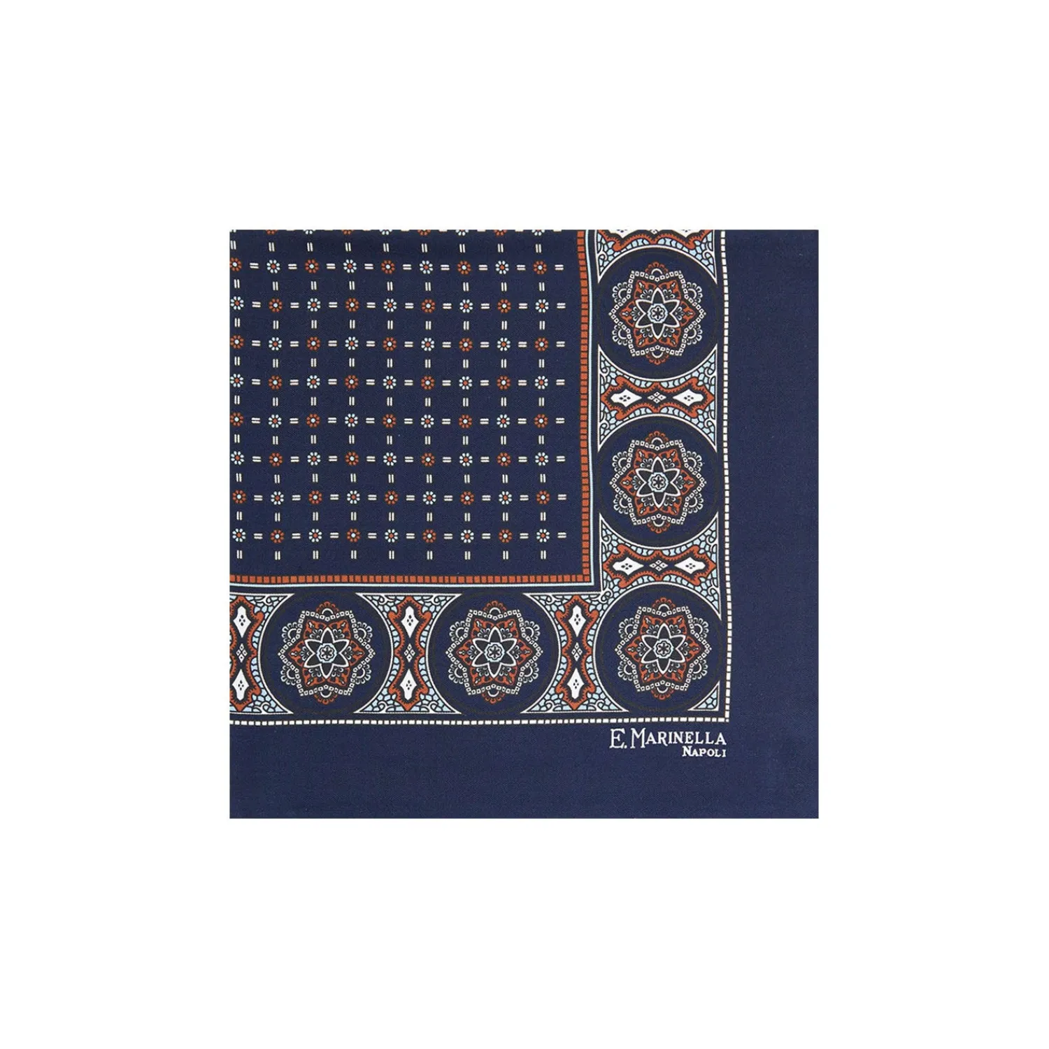 E.Marinella Pochette Da Taschino|POCHETTE DA TASCHINO IN SETA STAMPATA A MANO BLU SCURO Microfantasia fiore