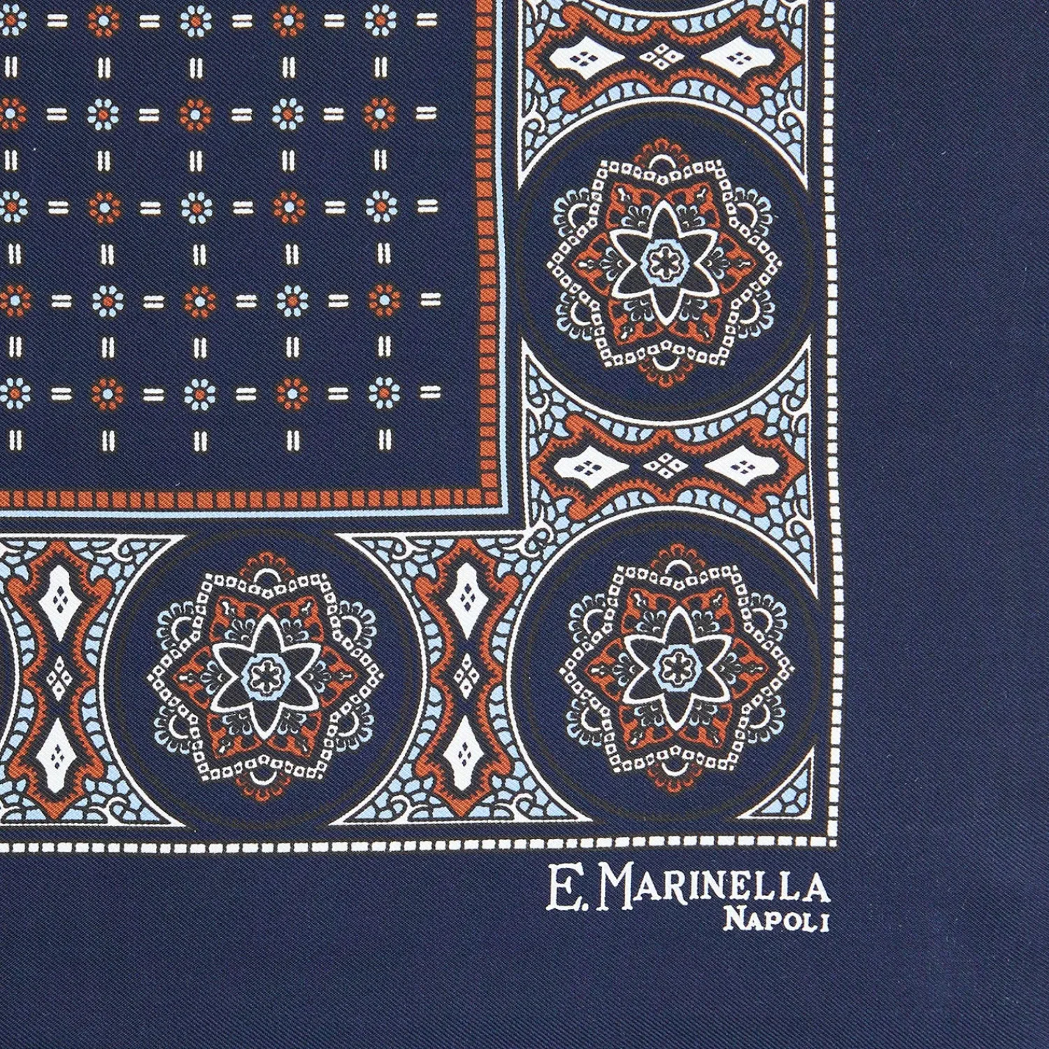E.Marinella Pochette Da Taschino|POCHETTE DA TASCHINO IN SETA STAMPATA A MANO BLU SCURO Microfantasia fiore