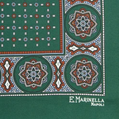 E.Marinella Pochette Da Taschino|POCHETTE DA TASCHINO IN SETA STAMPATA A MANO VERDE SCURO Microfantasia fiore