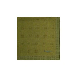 E.Marinella Pochette Da Taschino|POCHETTE DA TASCHINO IN SETA STAMPATA A MANO VERDE OLIVA Pois