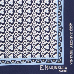 E.Marinella Pochette Da Taschino|POCHETTE DA TASCHINO IN SETA STAMPATA A MANO BLU SCURO Fantasia archivio 1958