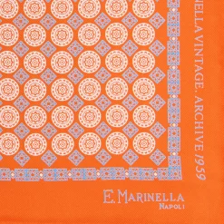E.Marinella Pochette Da Taschino|POCHETTE DA TASCHINO IN SETA STAMPATA A MANO ARANCIONE Fantasia archivio 1959