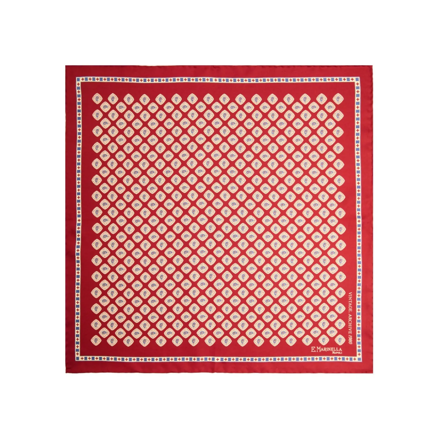 E.Marinella Pochette Da Taschino|POCHETTE DA TASCHINO IN SETA STAMPATA A MANO BORDEAUX Fantasia archivio 1980
