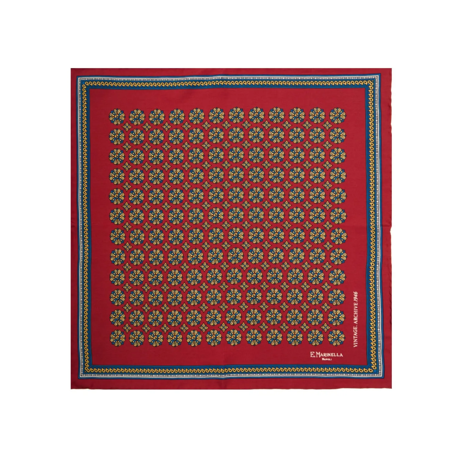 E.Marinella Pochette Da Taschino|POCHETTE DA TASCHINO IN SETA STAMPATA A MANO BORDEAUX Fantasia archivio 1946