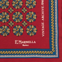 E.Marinella Pochette Da Taschino|POCHETTE DA TASCHINO IN SETA STAMPATA A MANO BORDEAUX Fantasia archivio 1946
