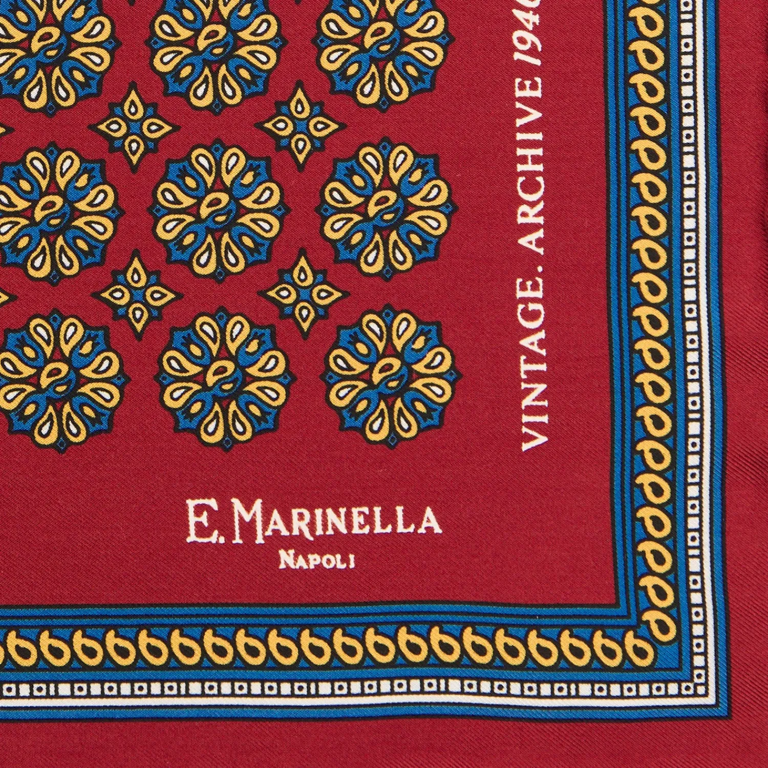 E.Marinella Pochette Da Taschino|POCHETTE DA TASCHINO IN SETA STAMPATA A MANO BORDEAUX Fantasia archivio 1946