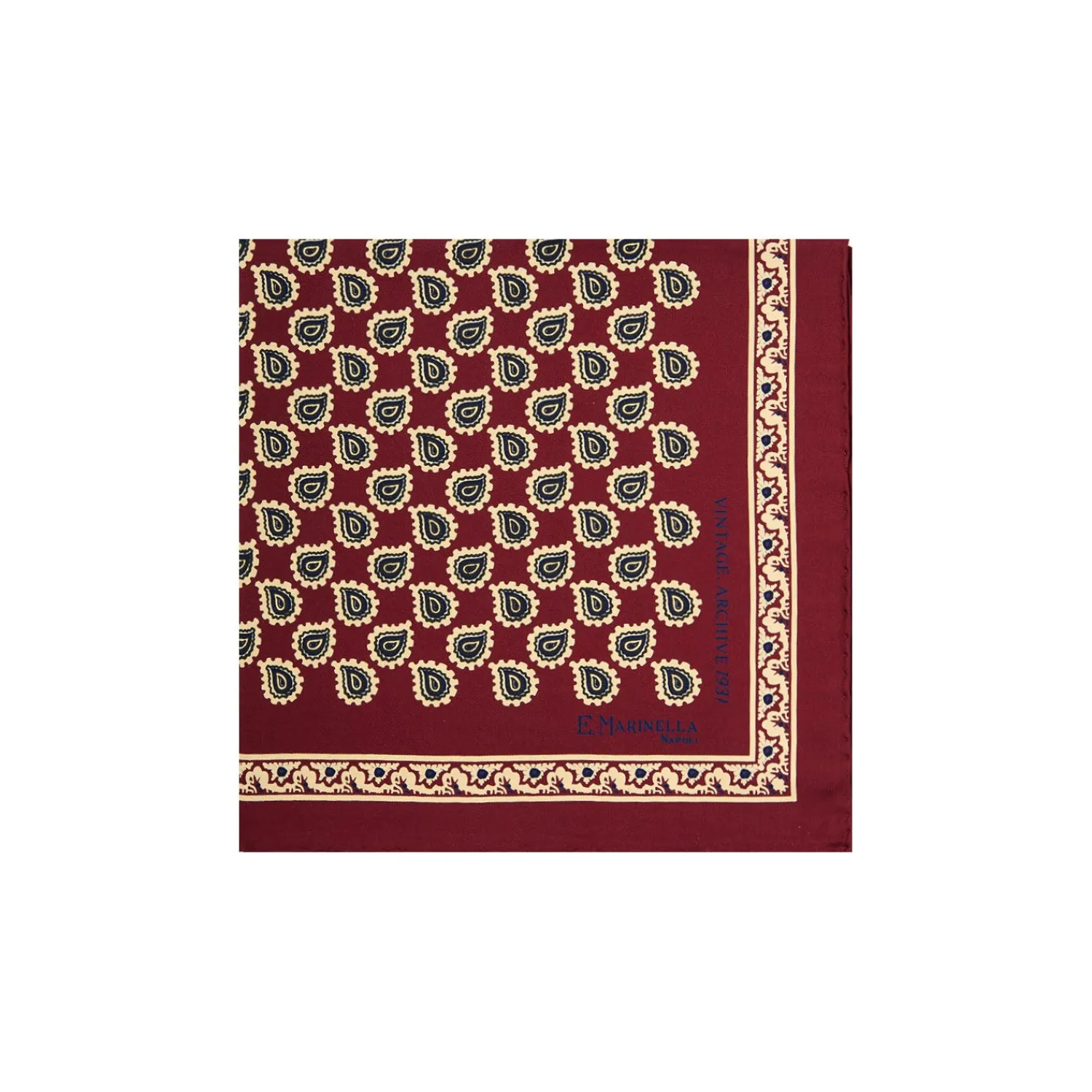 E.Marinella Pochette Da Taschino|POCHETTE DA TASCHINO IN SETA STAMPATA A MANO BORDEAUX Fantasia archivio 1931