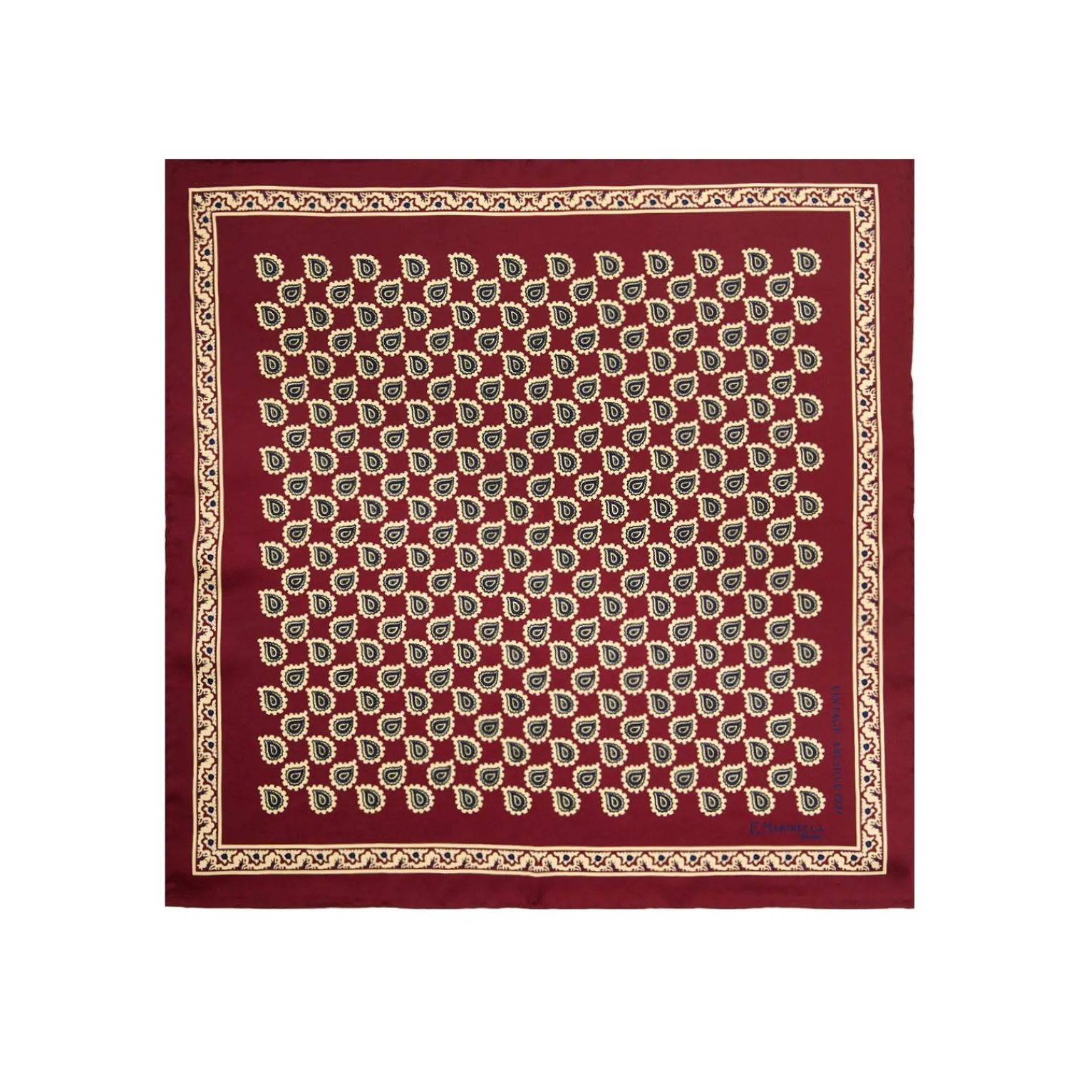 E.Marinella Pochette Da Taschino|POCHETTE DA TASCHINO IN SETA STAMPATA A MANO BORDEAUX Fantasia archivio 1931